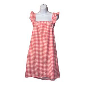 Vineyard Vines gingham flutter dress cotton linen pink shift dress sz M